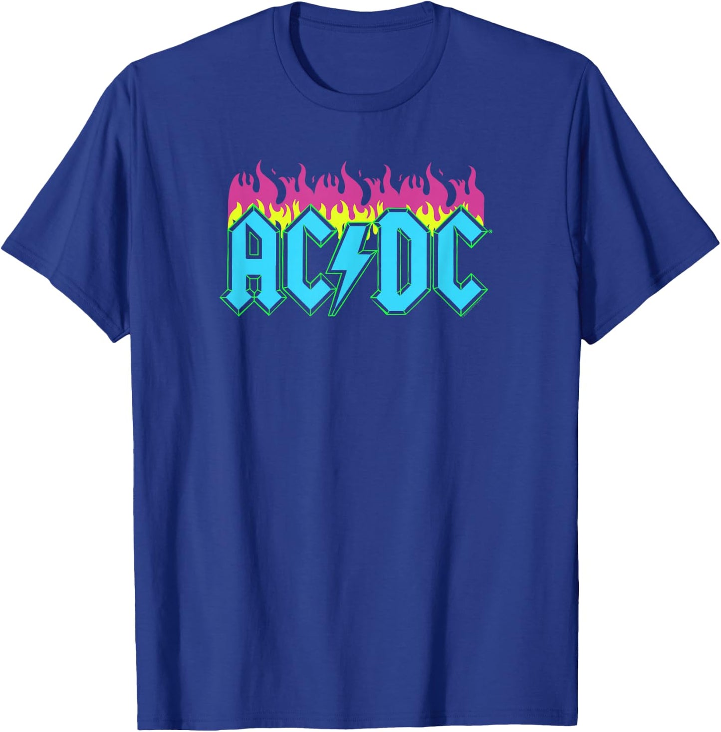 Official AC/DC Rock Music Band Neon Flames Logo T-Shirt - T-Shirt | Royal