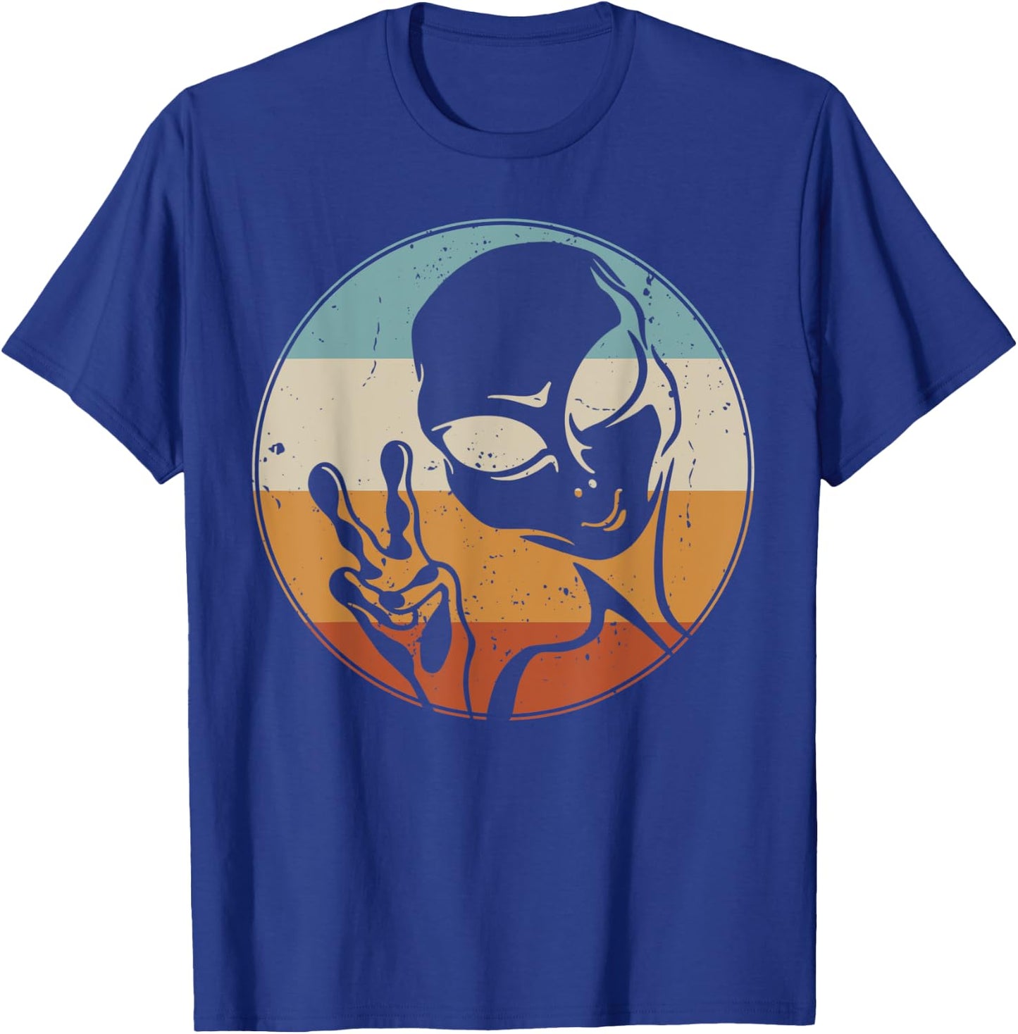 Retro Vintage Alien Peace Hand UFO Space Lovers T-Shirt - T-Shirt | Royal