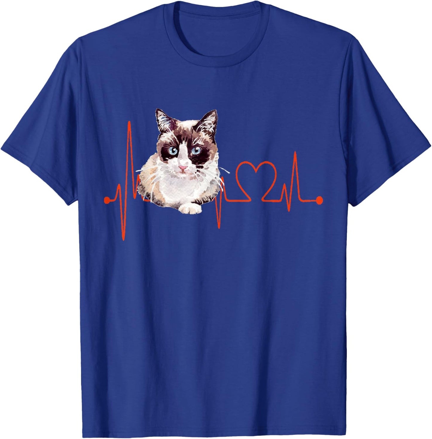 Snowshoe Cat Heartbeat EKG Funny I Love My Cat T-Shirt - T-Shirt | Royal