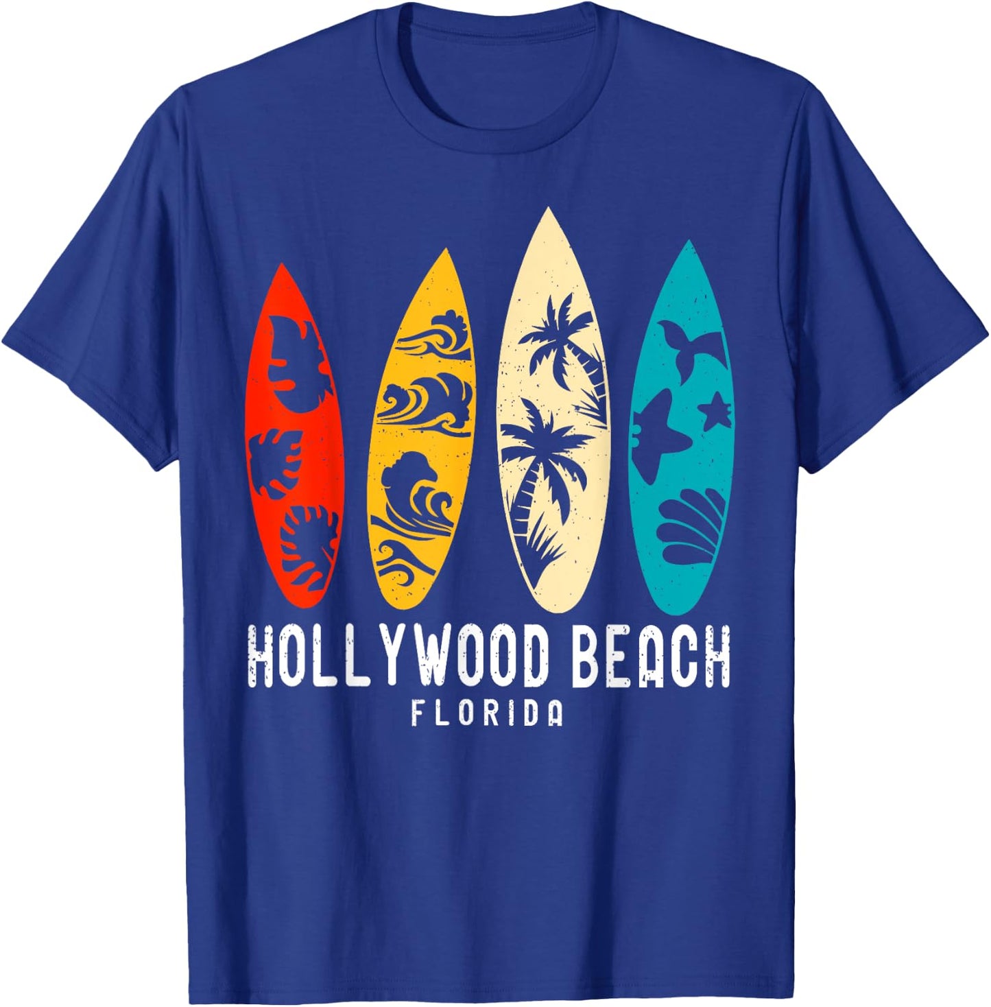 Vintage Hollywood Beach Florida Beach Surfing Surfboard T-Shirt - T-Shirt | Royal