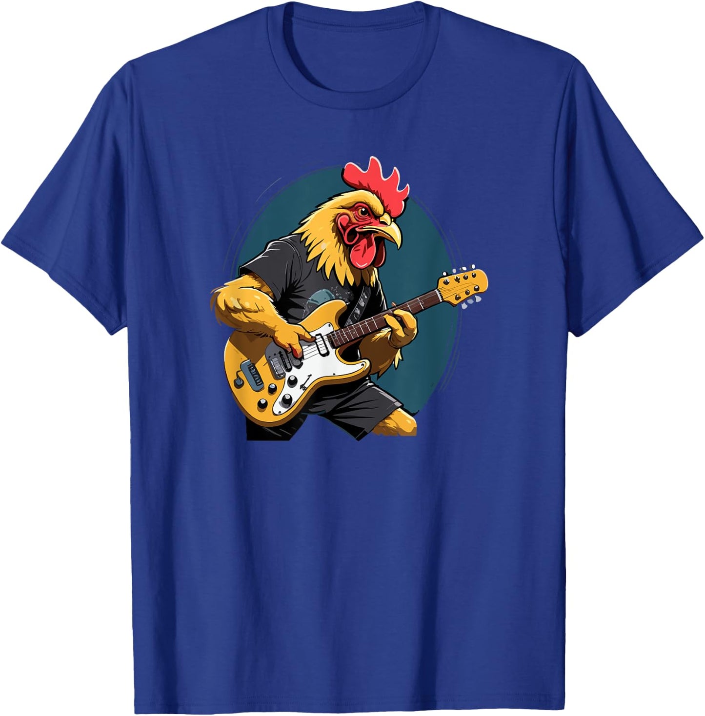 Music Lovers Chicken playing Guitar Chicken Guitarist Black Cartoon T-Shirt - T-Shirt | Royal