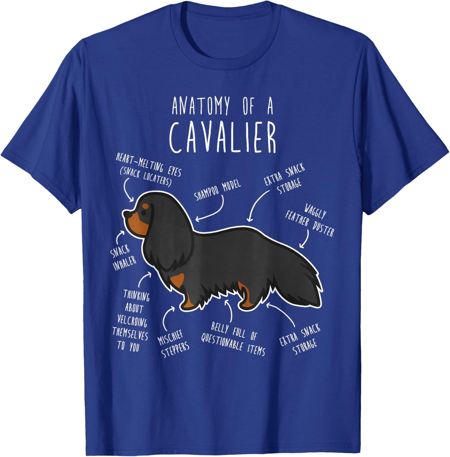 Cavalier King Charles Spaniel Dog Black Tan Funny Anatomy Women Girls Kids T-Shirt - T-Shirt | Royal