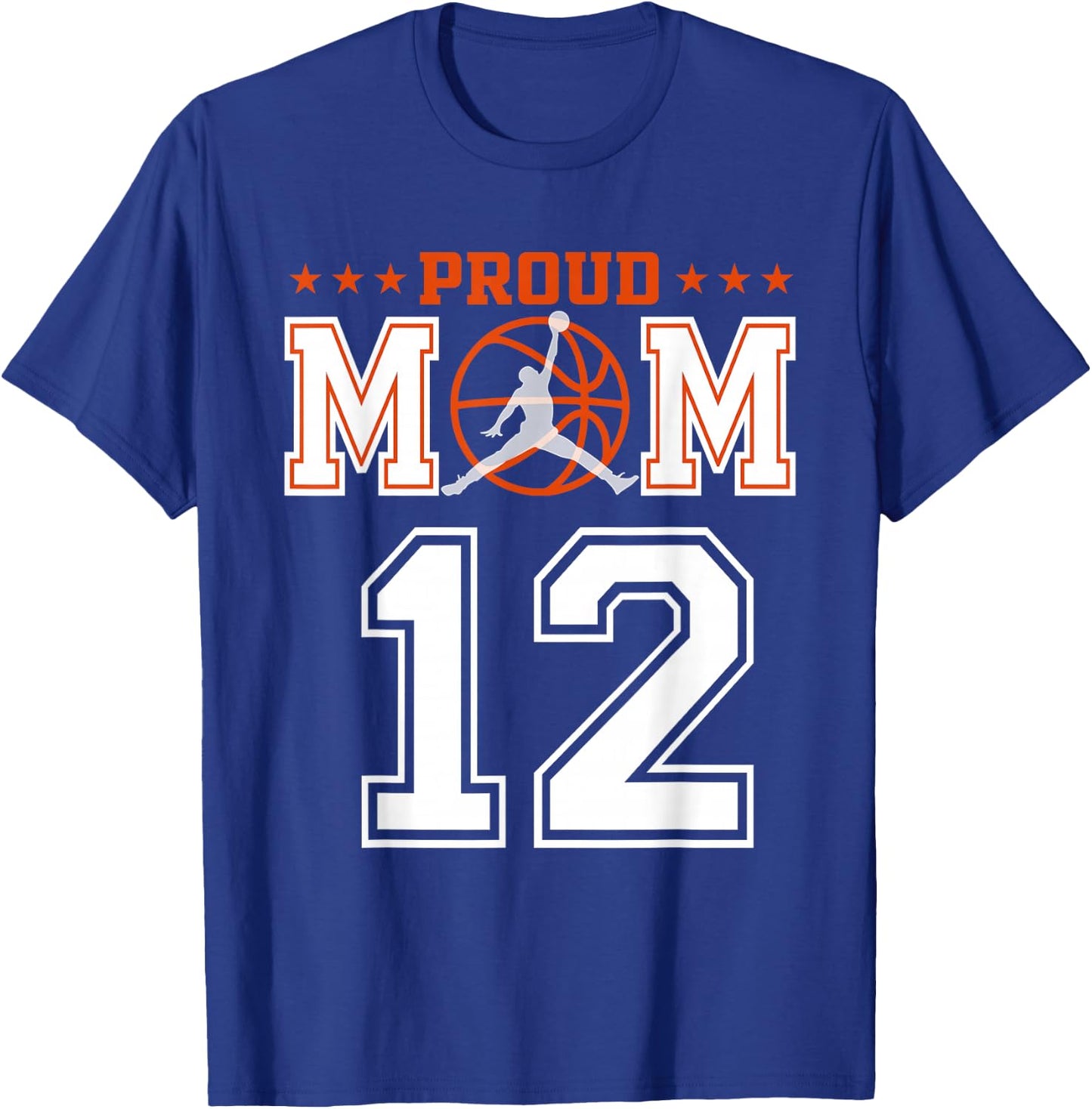 Custom Number 12 Proud Basketball Mom Personalized Sport Lov T-Shirt - T-Shirt | Royal
