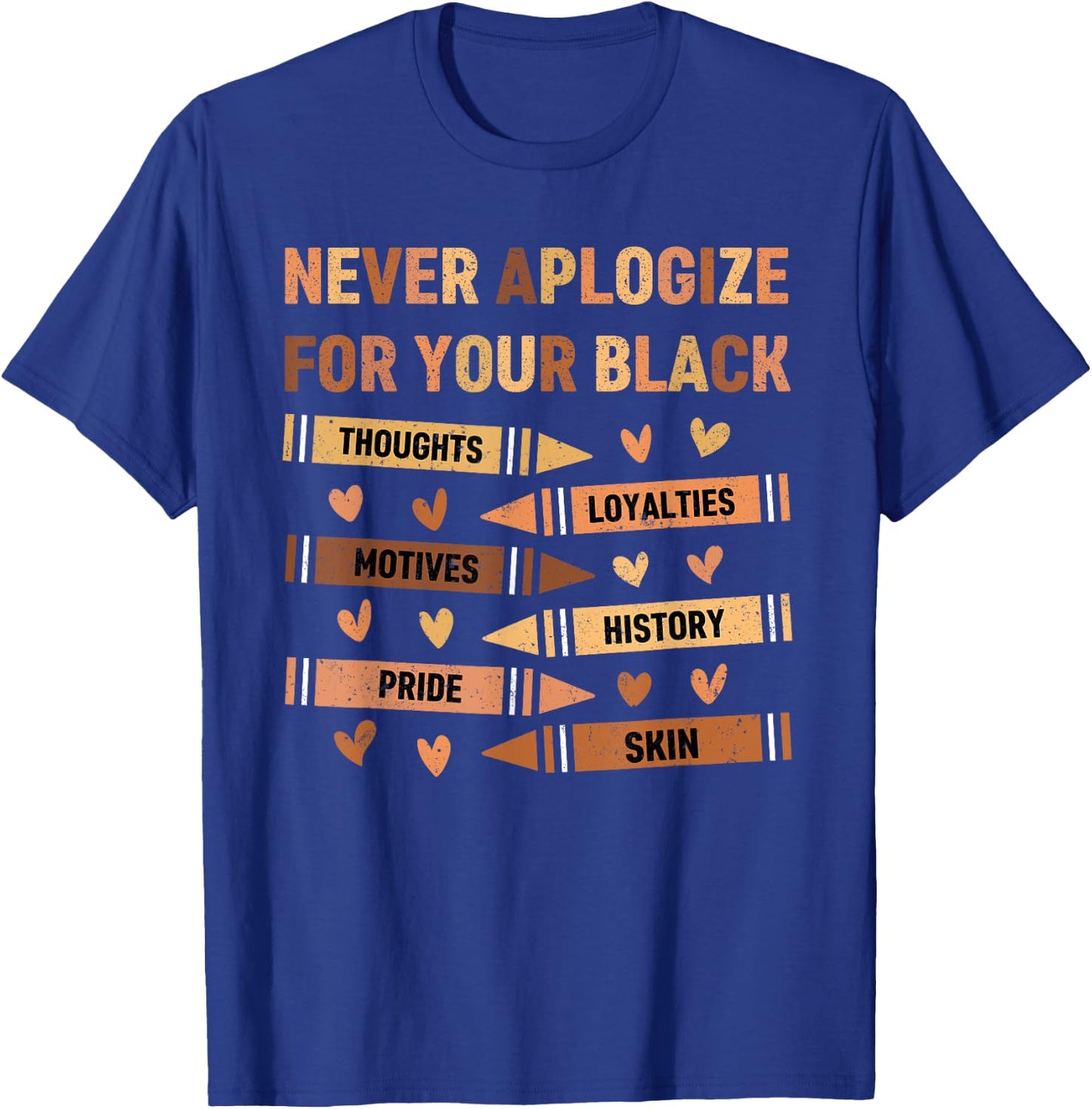 Melanin Never Apologize Kids Black History Month Hearts T-Shirt - T-Shirt | Royal
