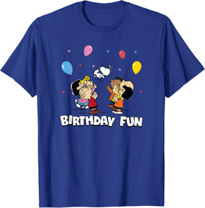 Peanuts Birthday Fun Character Group T-Shirt - T-Shirt | Royal