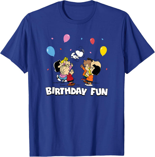Peanuts Birthday Fun Character Group T-Shirt - T-Shirt | Royal