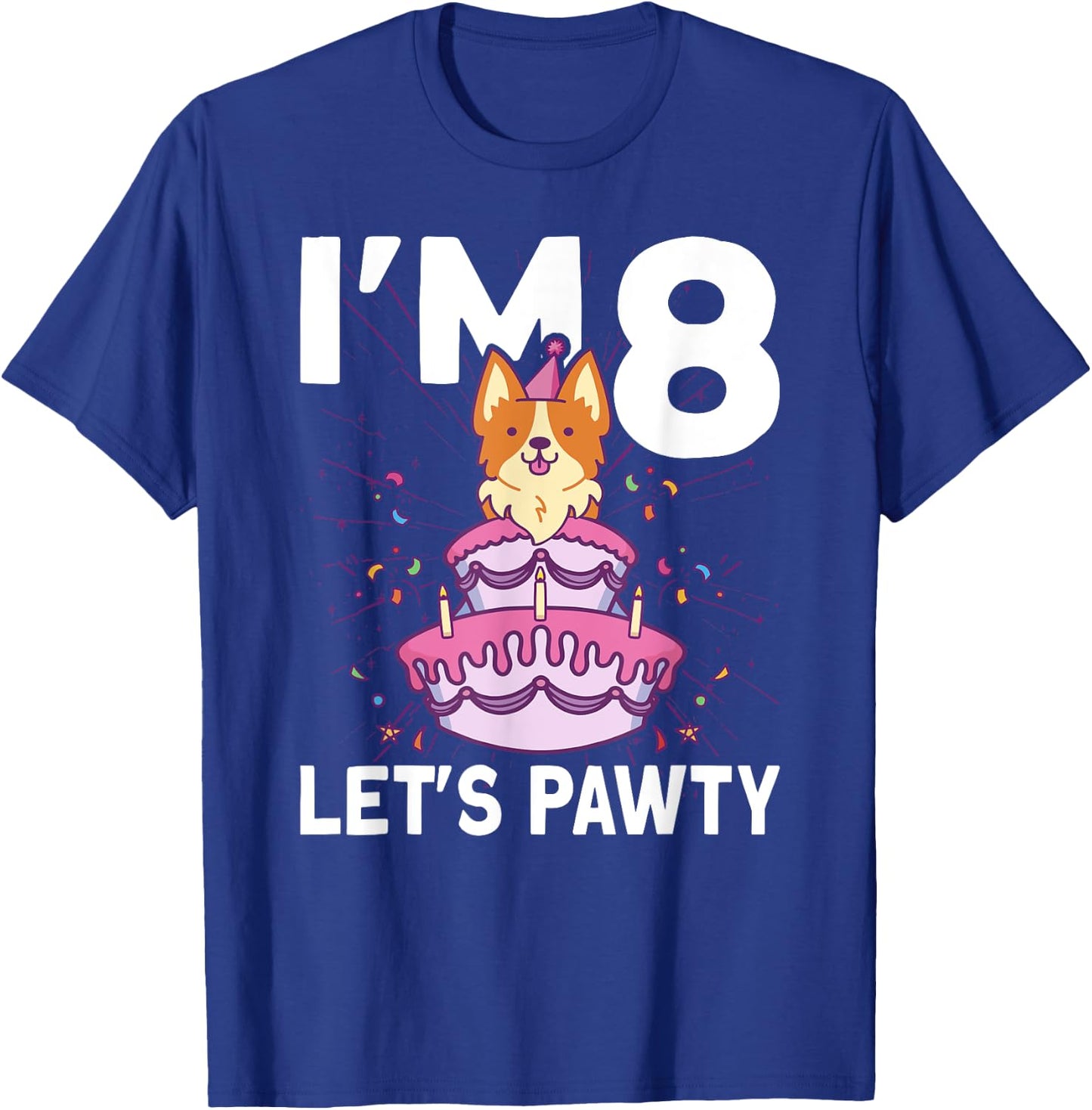 I'm 8 bday Dog party Kids 8th Birthday Corgi Dog T-Shirt - T-Shirt | Royal