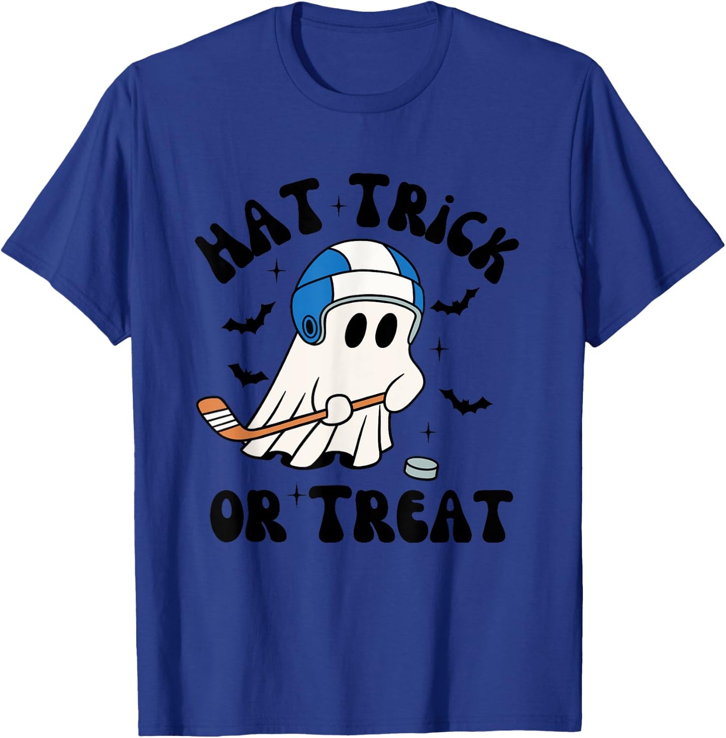 Hat Trick or Treat, Hilarious Hockey Halloween Family Shirt T-Shirt - T-Shirt | Royal