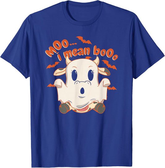 Halloween Moo Cow Dressed as a Ghost T-Shirt - T-Shirt | Royal