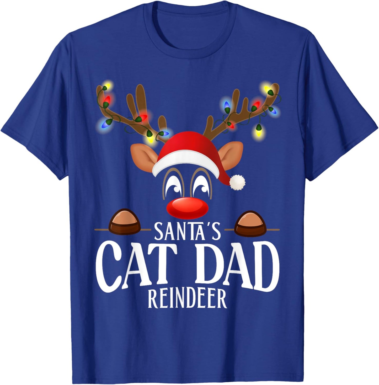 Santa's Cat dad Reindeer Funny XMas Matching PJS T-Shirt - T-Shirt | Royal