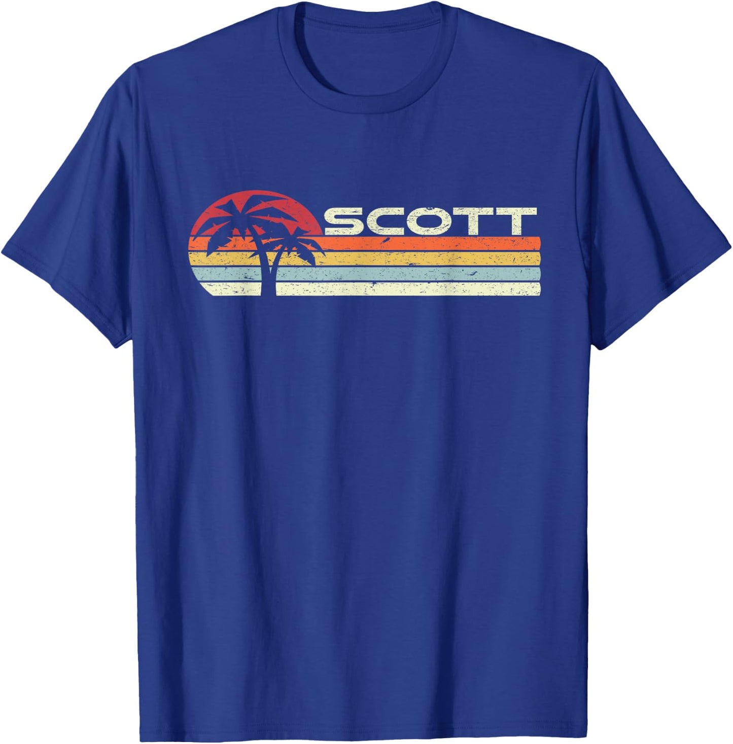 Scott Surname 80s 90s Vintage Sunset with Palm Trees T-Shirt - T-Shirt | Royal
