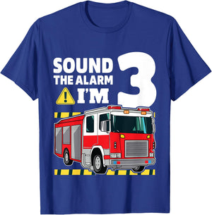Kids 3rd Birthday Boy Fire Truck 3 Three Year Old Firefighter T-Shirt - T-Shirt | Royal