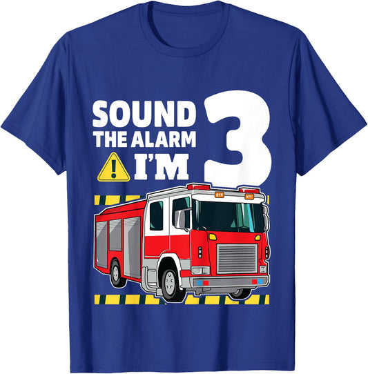 Kids 3rd Birthday Boy Fire Truck 3 Three Year Old Firefighter T-Shirt - T-Shirt | Royal