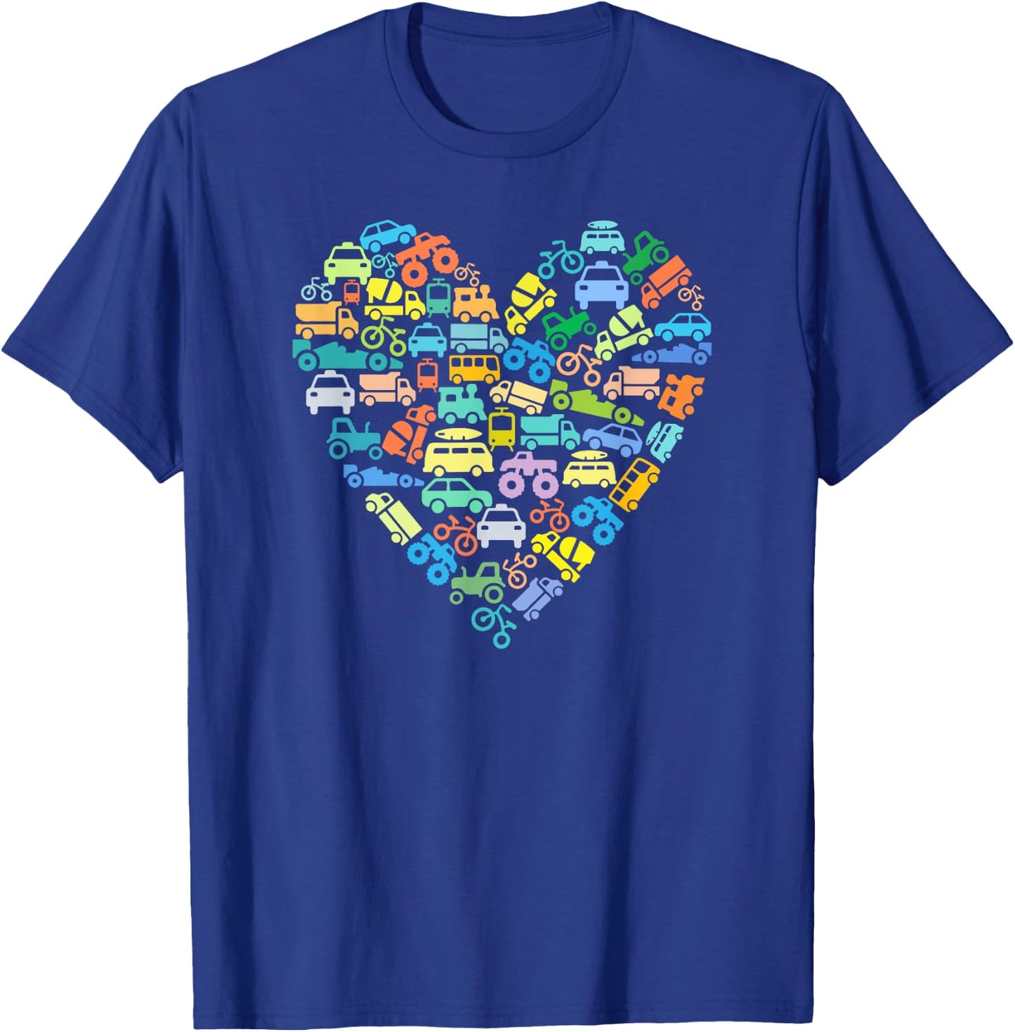 RST Creative Kids Kids Transportation Heart Love Truck Car Train Vehicles Birthday T-Shirt - T-Shirt | Royal