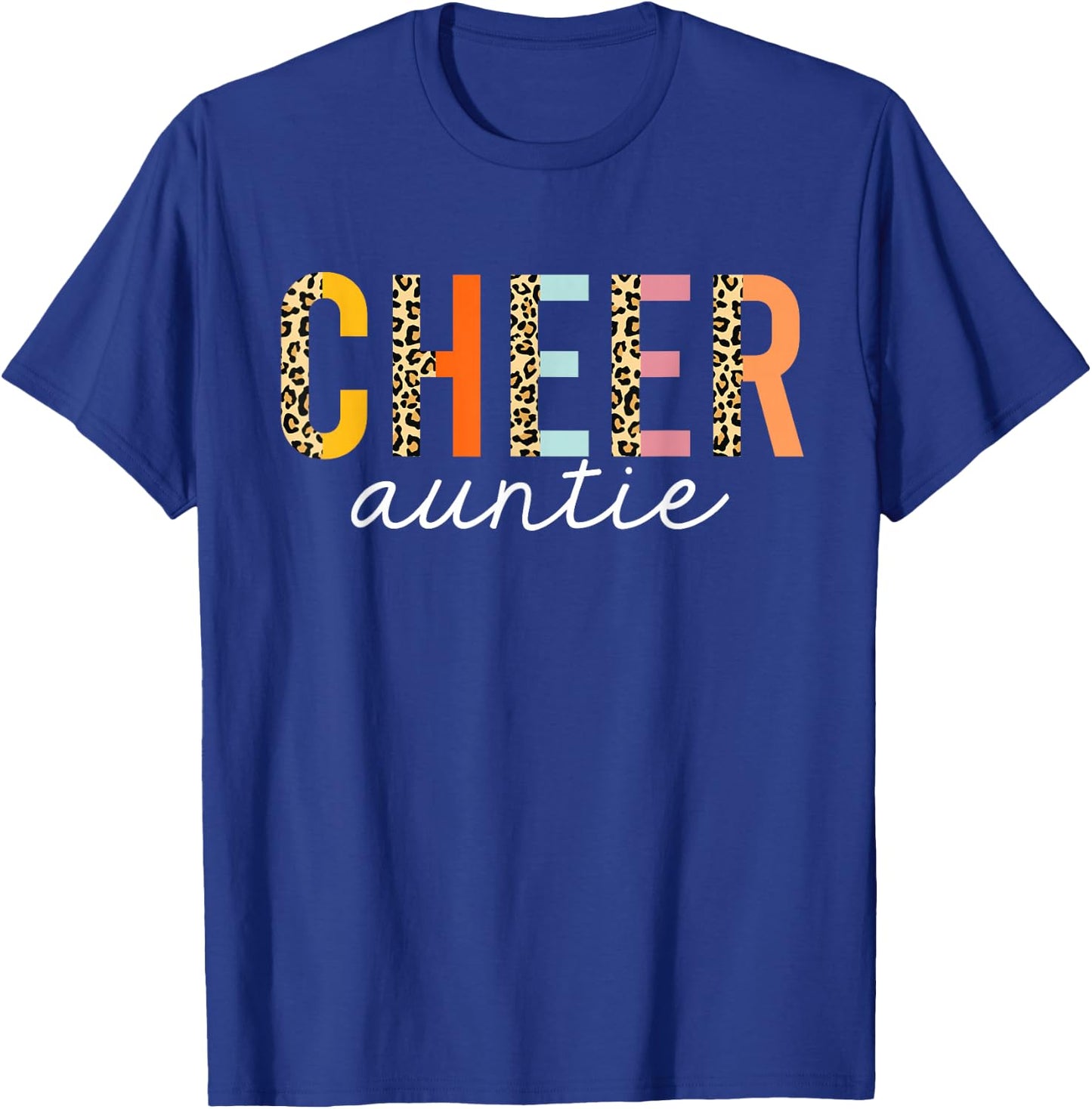 Cheer Auntie Leopard Cheerleader Girl Cheerleading Aunt T-Shirt - T-Shirt | Royal