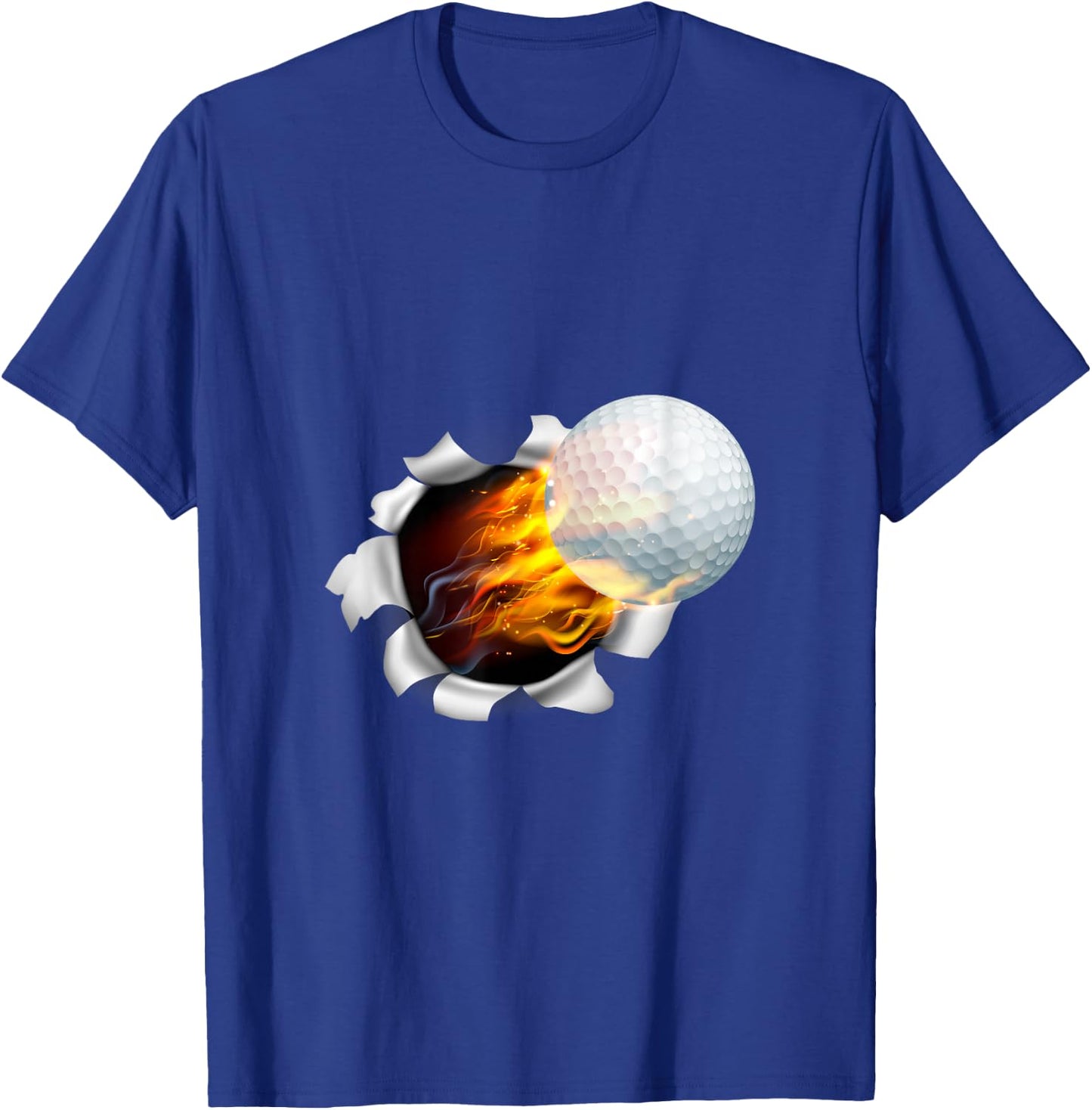 Golf Ball Flame Fire Breaking Background T-Shirt - T-Shirt | Royal