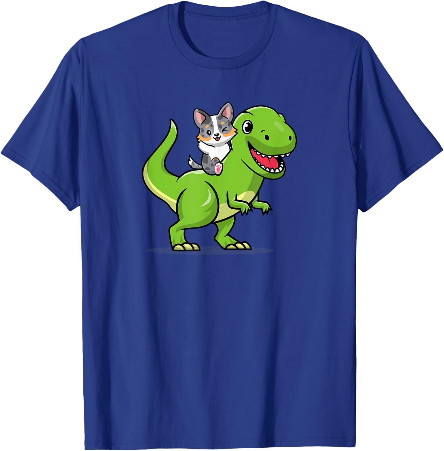 Funny Kawaii Kids Dino Dinosaur Blue Merle Corgi Lover T-Shirt - T-Shirt | Royal