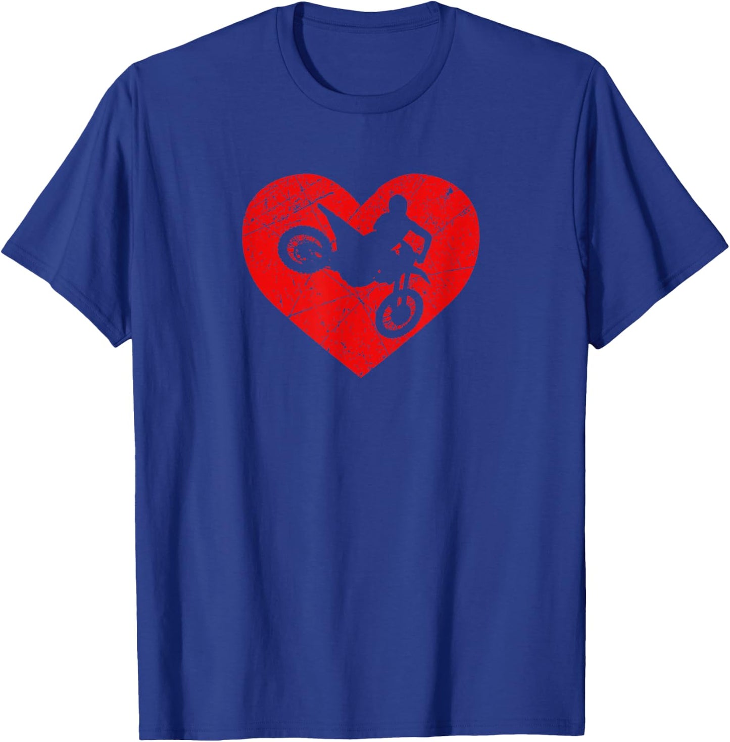 Vintage Dirt Bike Motorcycle Heart Love Valentine's Day T-Shirt - T-Shirt | Royal