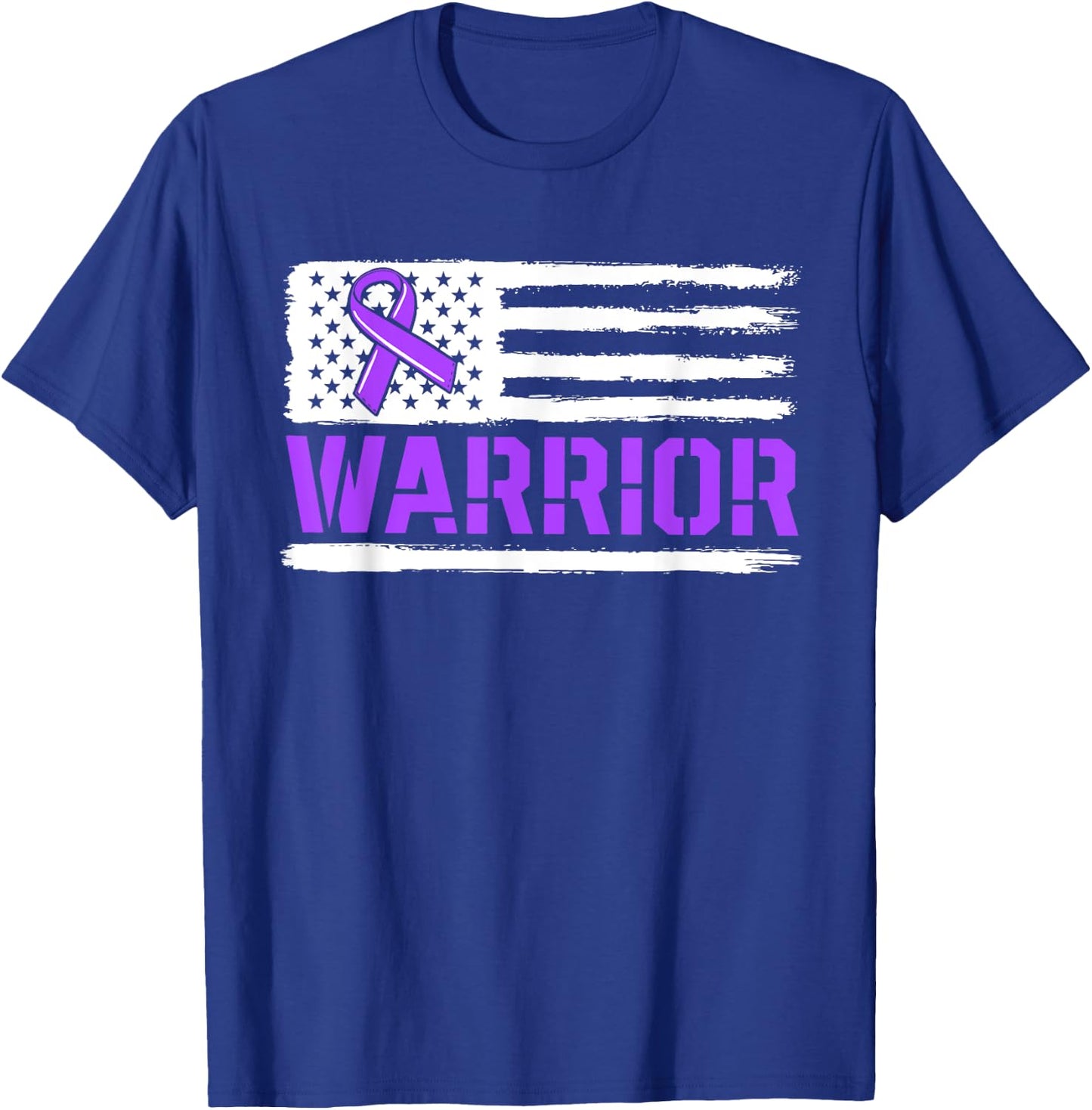 Warrior Flag Purple Support Pancreatic Cancer Awareness T-Shirt - T-Shirt | Royal