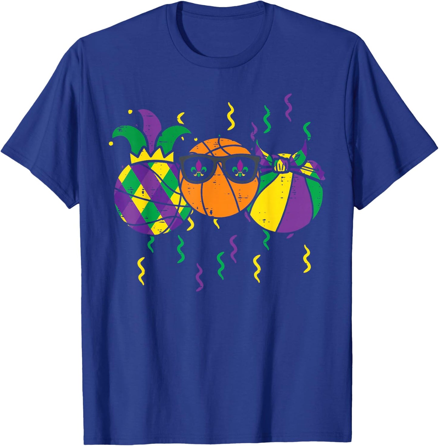 Mardi Gras Basketball Funny Sports Boys Kids Toddlers Men T-Shirt - T-Shirt | Royal