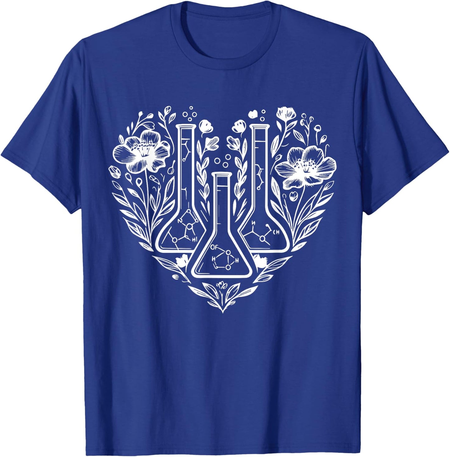 Retro Laboratory Floral Beakers Heart Chemistry Scientist T-Shirt - T-Shirt | Royal