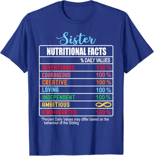 Sister Nutritional Facts National Sister's Day Funny T-Shirt - T-Shirt | Royal