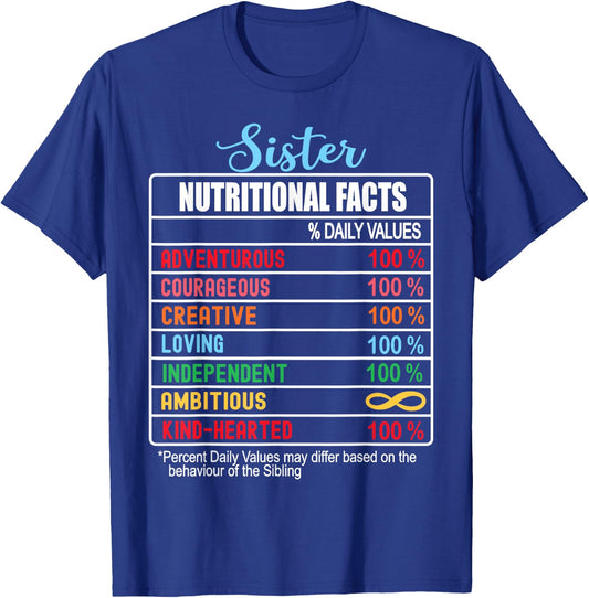Sister Nutritional Facts National Sister's Day Funny T-Shirt - T-Shirt | Royal