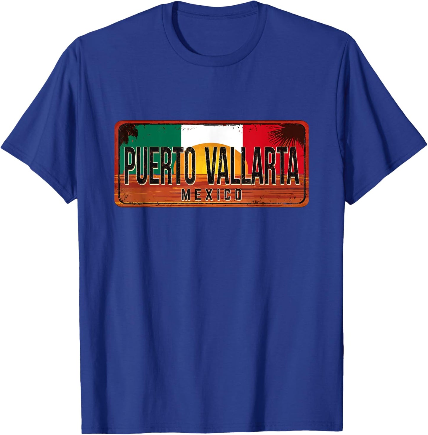 Puerto Vallarta Mexico Vintage Sunset Rusty Metal Sign T-Shirt - T-Shirt | Royal