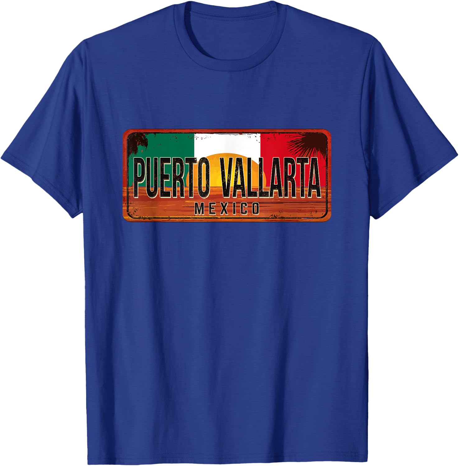 Puerto Vallarta Mexico Vintage Sunset Rusty Metal Sign T-Shirt - T-Shirt | Royal