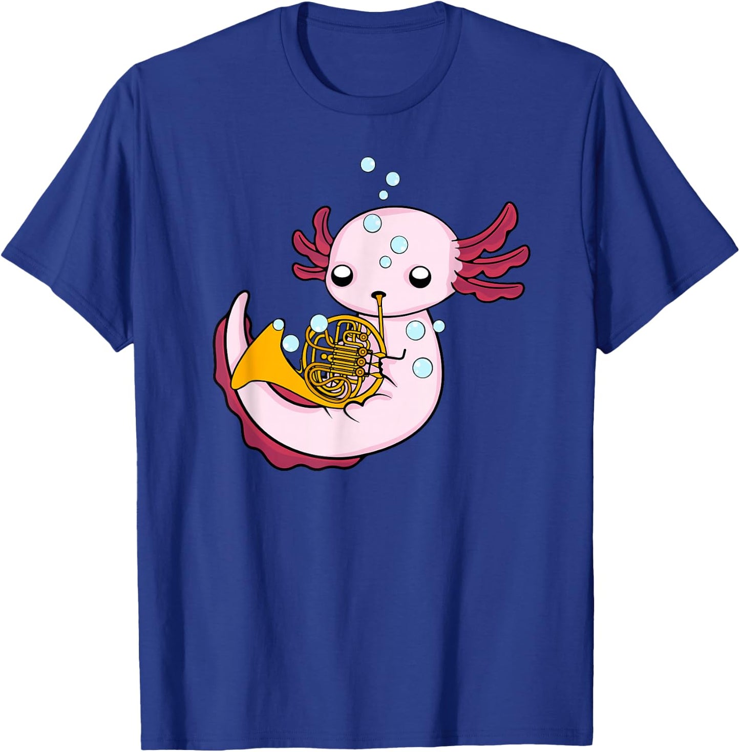 French Horn Player Kids Axolotl Big Band French Horn T-Shirt - T-Shirt | Royal