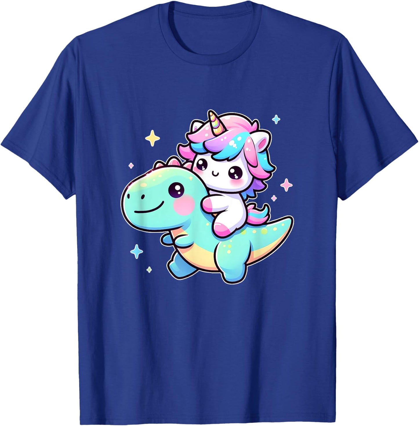 Adorable Kawaii Unicorn Rides Dinosaur T-Shirt - T-Shirt | Royal