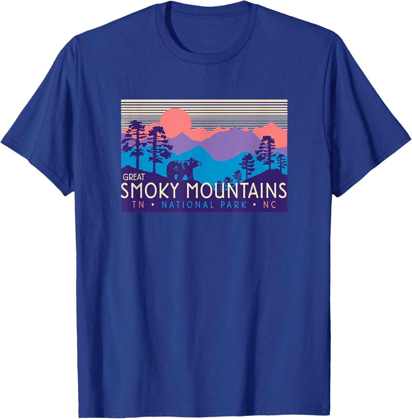 Great Smoky Mountains National Park Retro Scenery T-Shirt - T-Shirt | Royal
