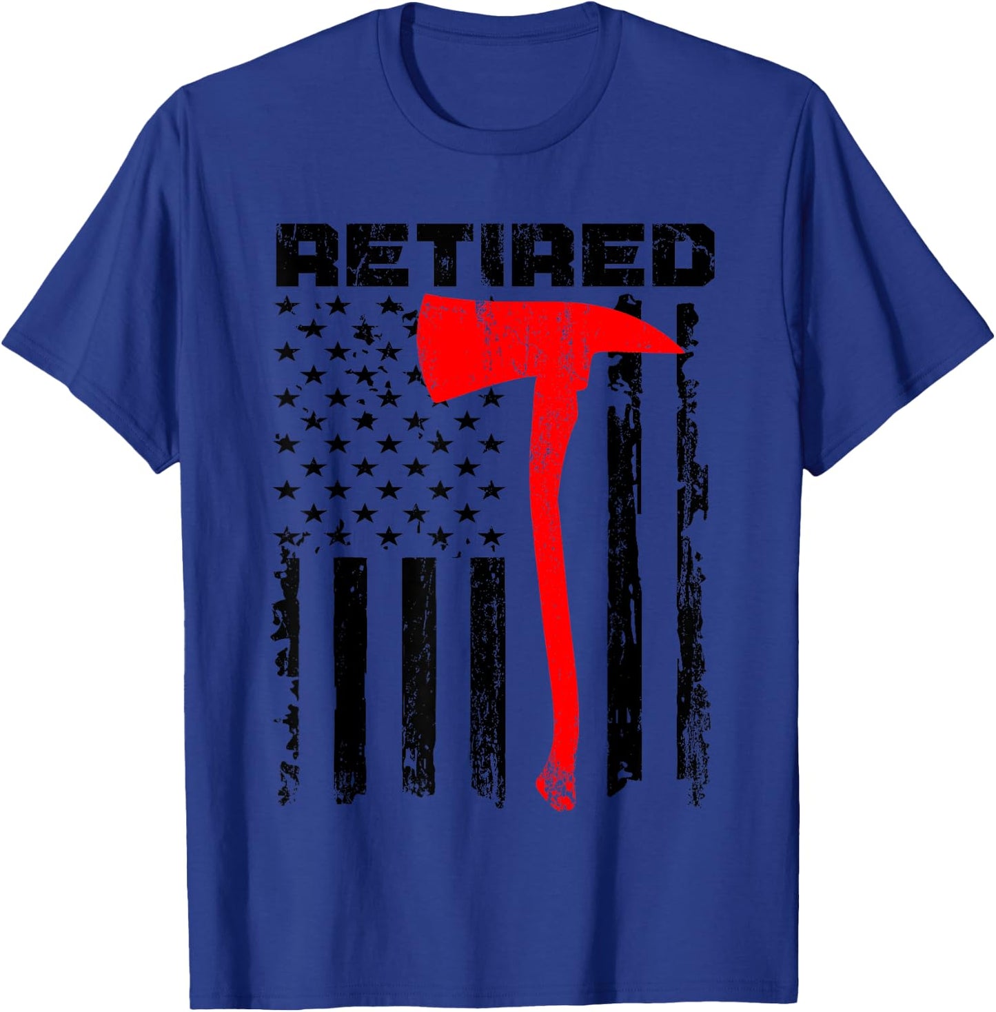 Funny Retired Firefighter USA Flag Fireman Retirement Outfit T-Shirt - T-Shirt | Royal
