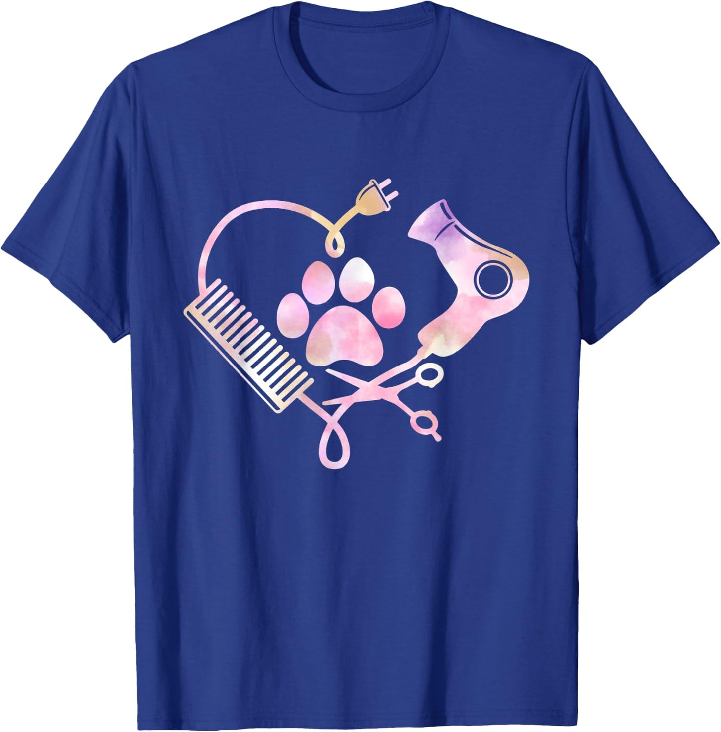 Dog Grooming Hair Dryer Heart Shirt Dog Groomer Gifts T-Shirt - T-Shirt | Royal