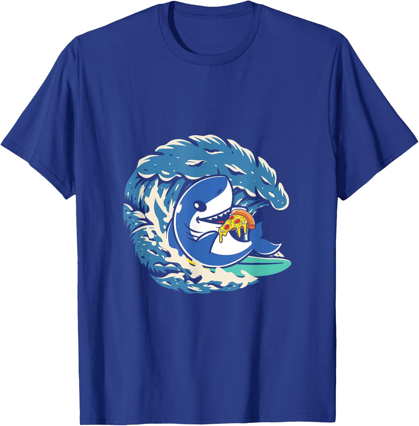 Surfing Shark Eating Pepperoni Pizza T-Shirt - T-Shirt | Royal