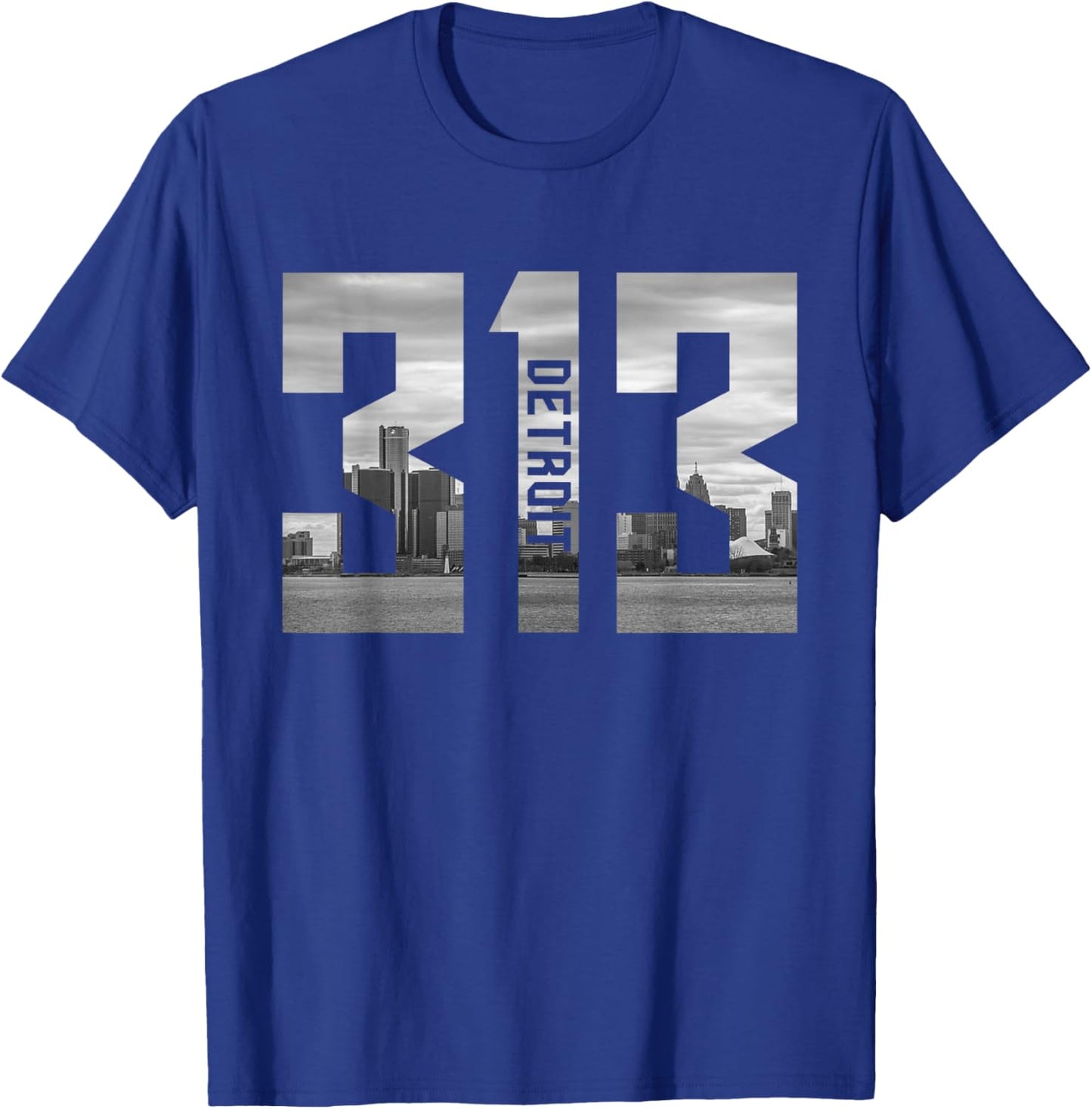 Vintage Detroit Michigan 313 Area Code Skyline T-Shirt - T-Shirt | Royal
