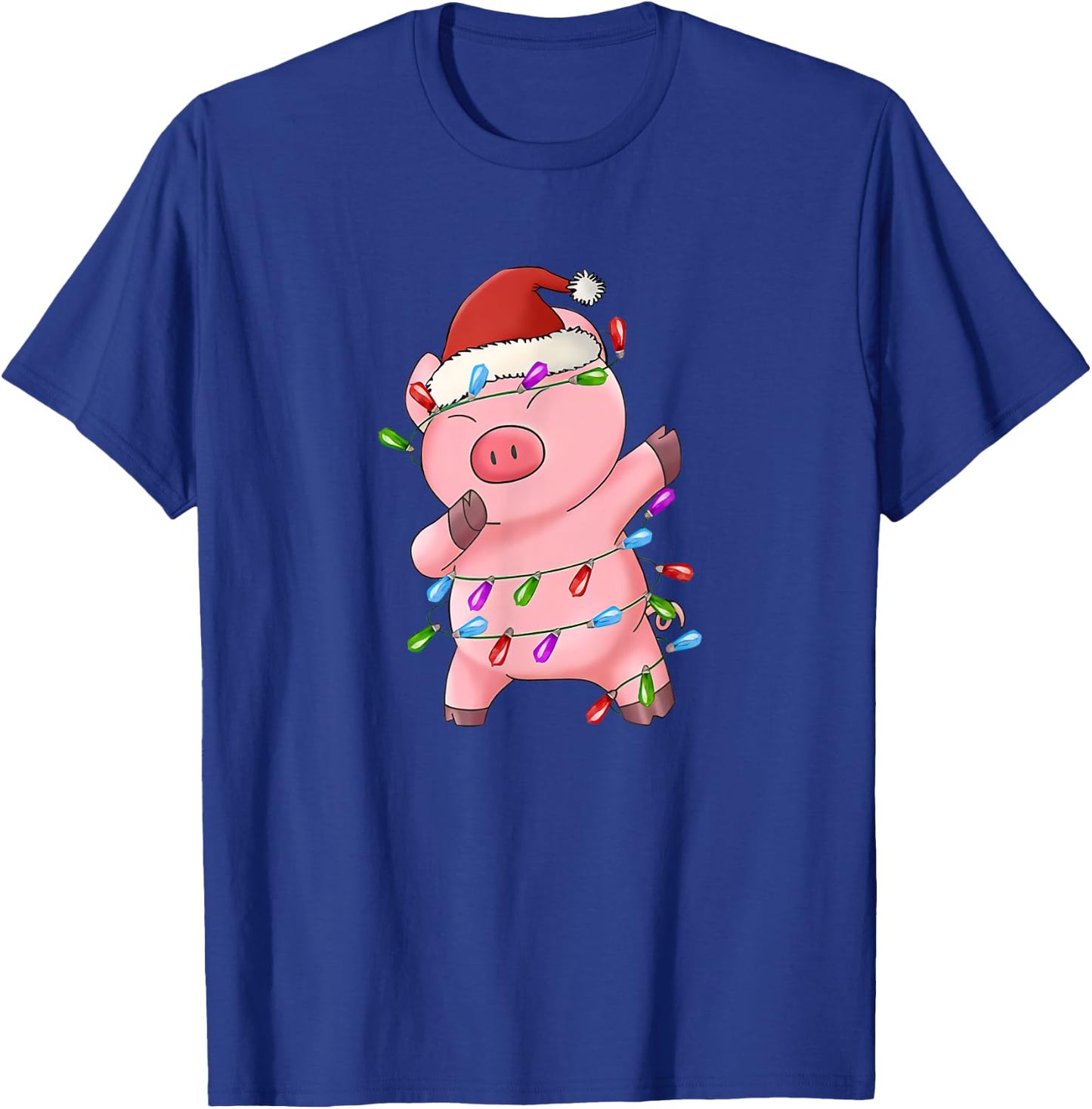 Dabbing Pig Santa Hat Christmas Tree Lights Funny Xmas T-Shirt - T-Shirt | Royal