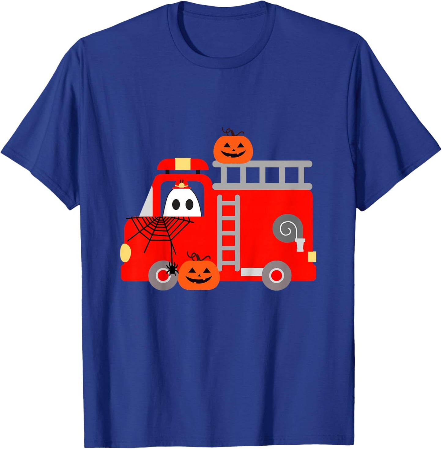 Toddler Boy Firetruck Halloween Fire Truck Firefighter Ghost T-Shirt - T-Shirt | Royal