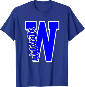 Wildcats Letter School Spirit Royal Blue White T-Shirt - T-Shirt | Royal