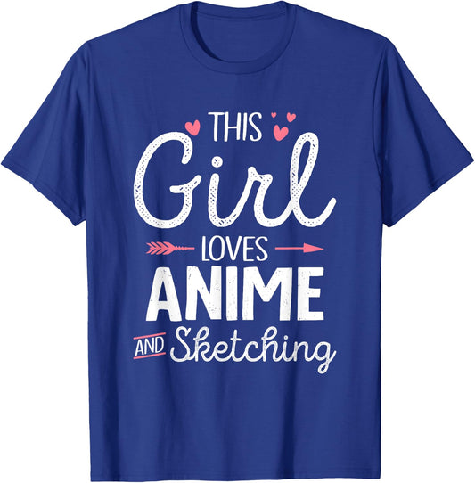 This Girl Loves Anime And Sketching Japan Anime Girls T-Shirt - T-Shirt | Royal