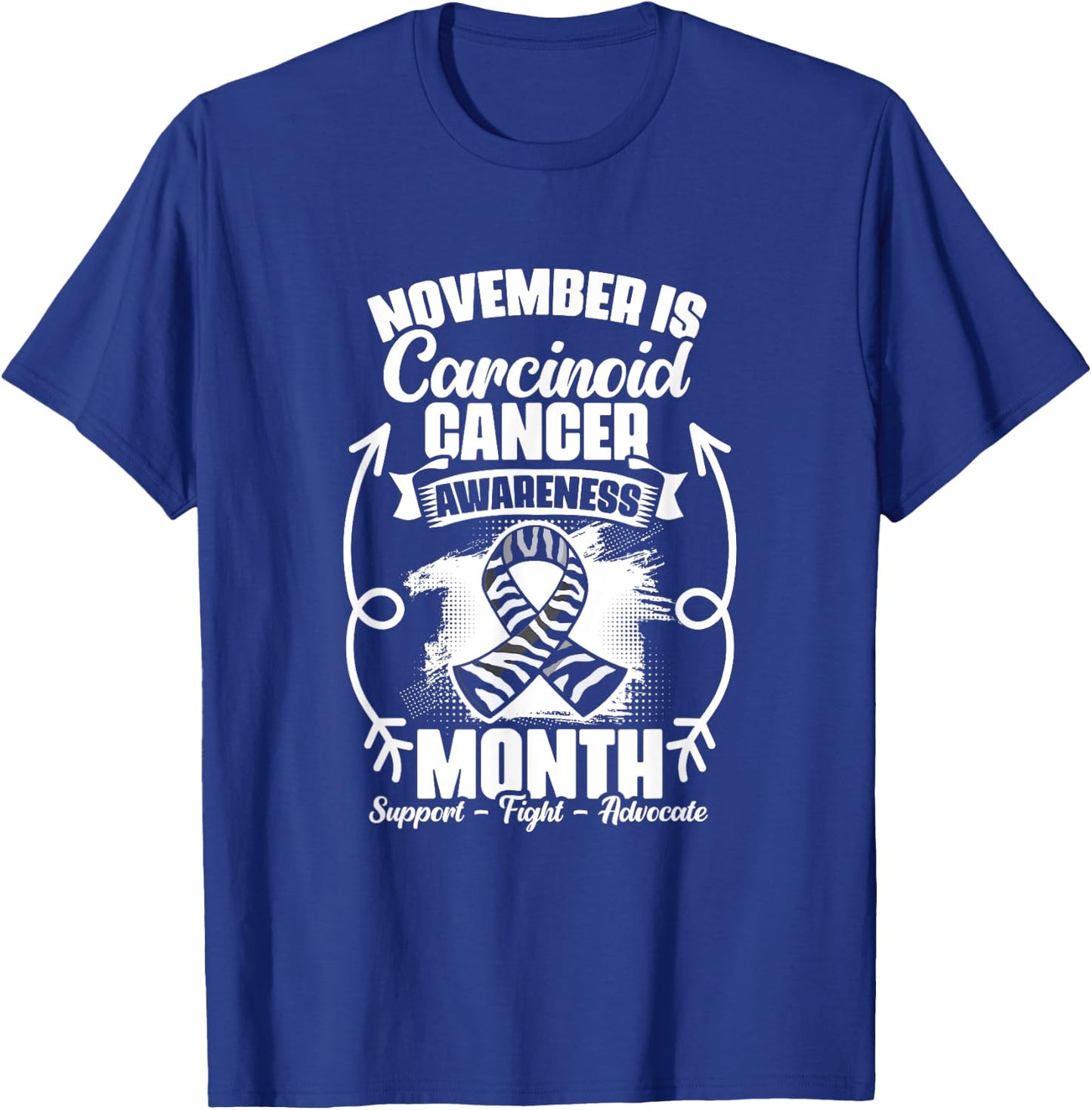 Zebra Ribbon November Carcinoid Cancer Awareness T-Shirt - T-Shirt | Royal