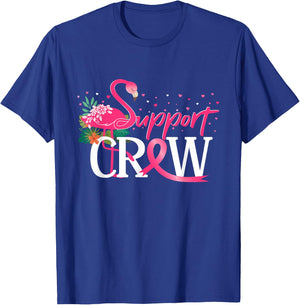 Warrior Support Crew Flamingo Breast Cancer Awareness T-Shirt - T-Shirt | Royal
