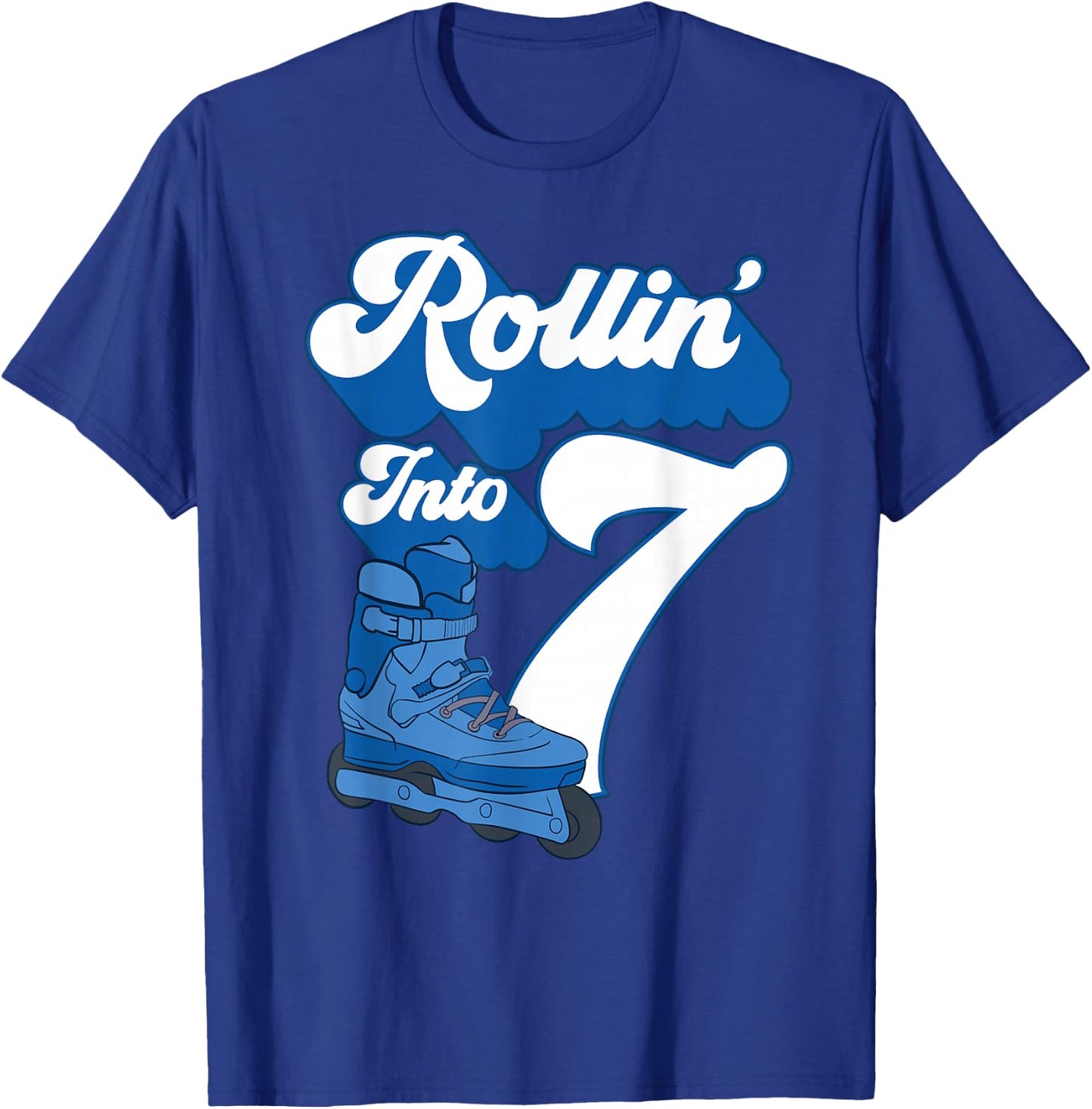Rollin' Into 7 Roller Skating Birthday 7th Boy Kids Skate T-Shirt - T-Shirt | Royal