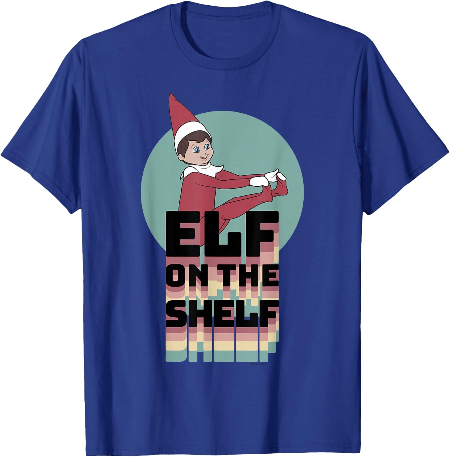 Elf on The Shelf Christmas Retro Rainbow Stacked Text Logo T-Shirt - T-Shirt | Royal