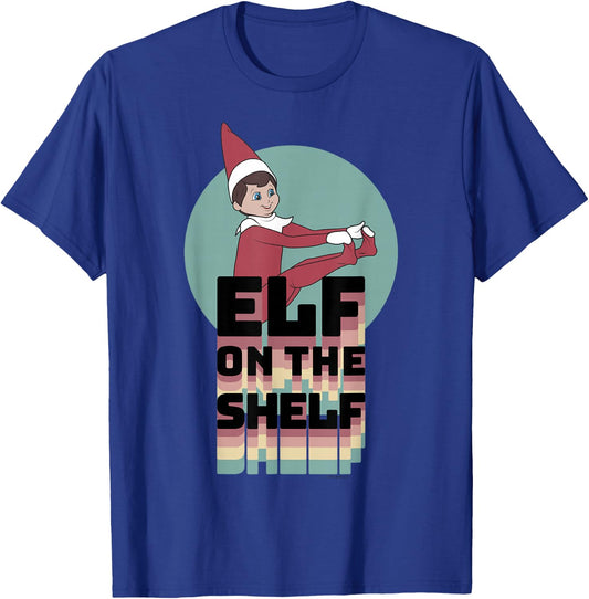 Elf on The Shelf Christmas Retro Rainbow Stacked Text Logo T-Shirt - T-Shirt | Royal