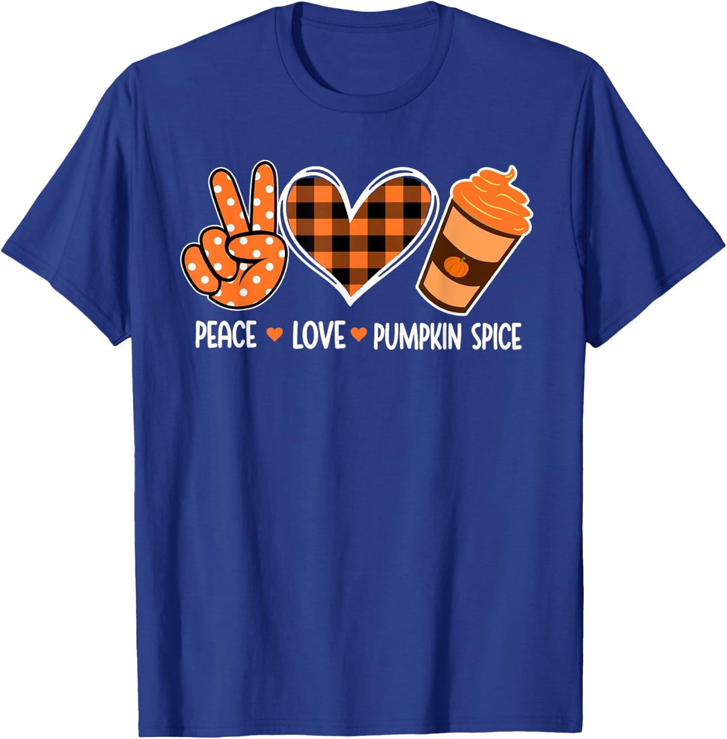 Peace Love Pumpkin Spice Latte Halloween Plaid Fall Season T-Shirt - T-Shirt | Royal