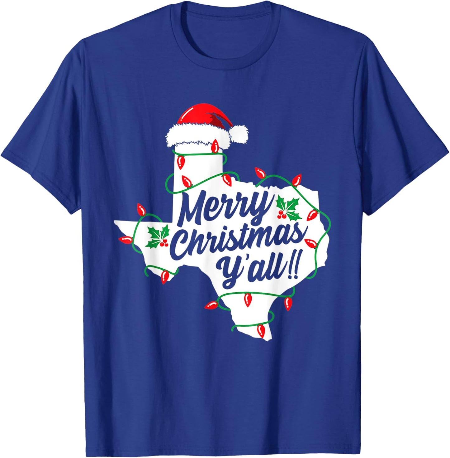 Funny Southern Humor Merry Christmas Y'All Texas Map Santa T-Shirt - T-Shirt | Royal