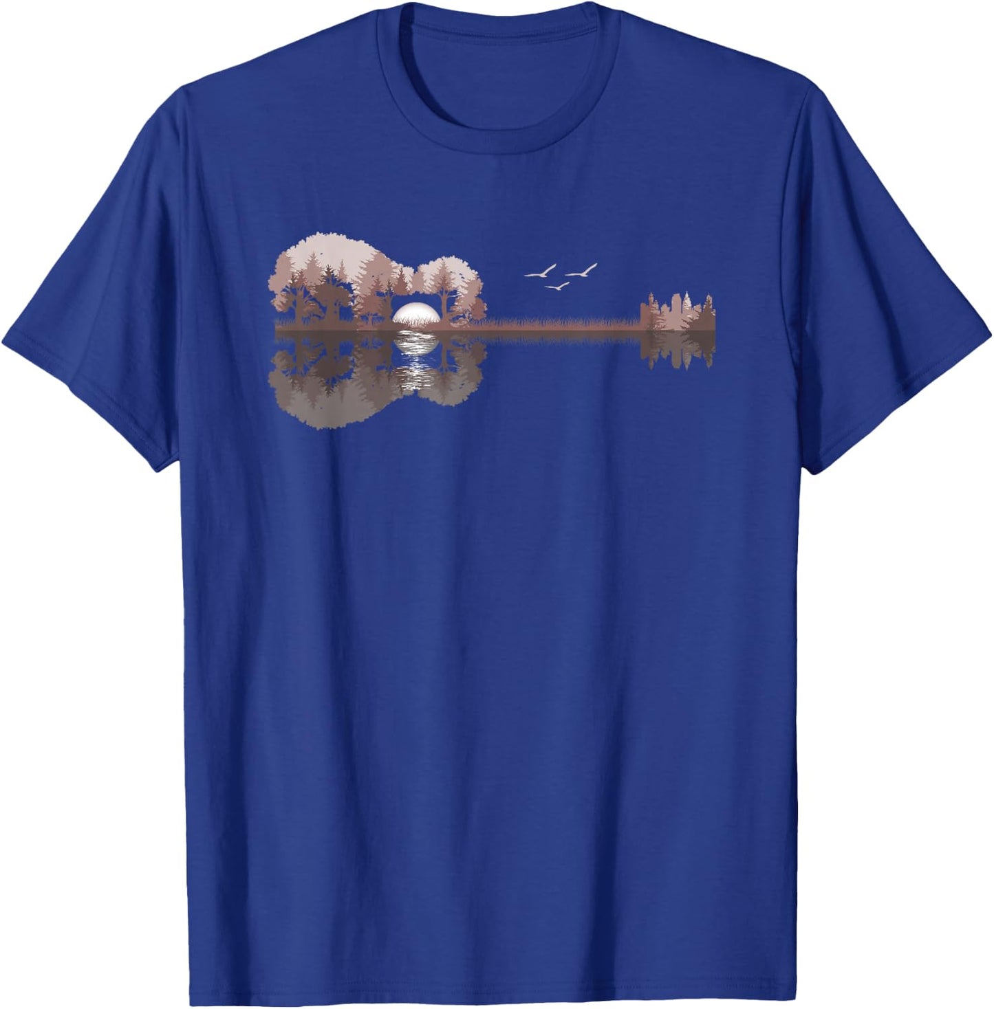 Acoustic Guitar Lake Sunset Guitarist Country Rock Music T-Shirt - T-Shirt | Royal