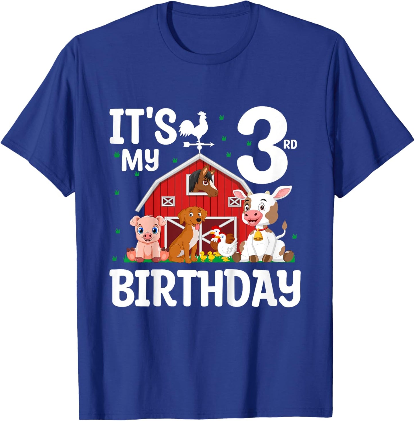 It's My 3rd Birthday Farm Animal 3 Years Old Birthday Party T-Shirt - T-Shirt | Royal