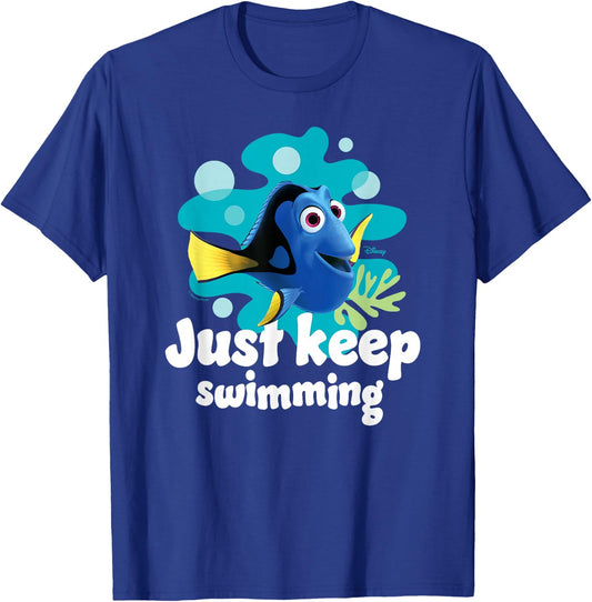 Finding Nemo - Dory Just Keep Swimming T-Shirt - T-Shirt | Royal
